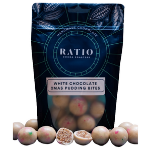 Ratio Cocoa Roasters White Chocolate Xmas Pudding Bites ~ 200g