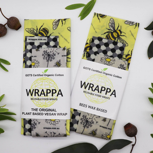 Wrappa Busy Bees Vegan Wrap ~ 3 Pack (2 x med & 1 x Lrg)