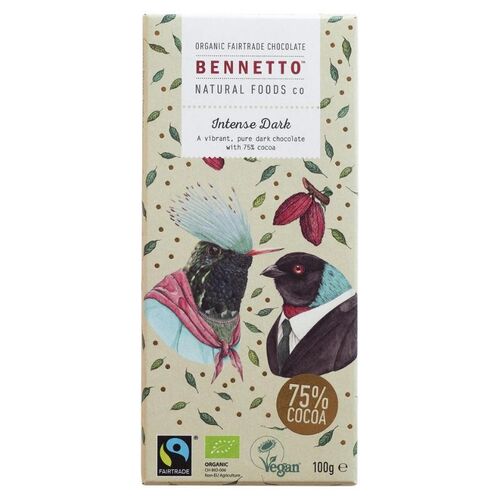 Bennetto  Dark Chocolate Intense Dark 75% (Organic) ~ 100g