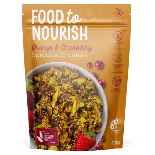 Food To Nourish Sprouted Clusters Orange & Cranberry 400g [Shortdated BBD: Oct-25]